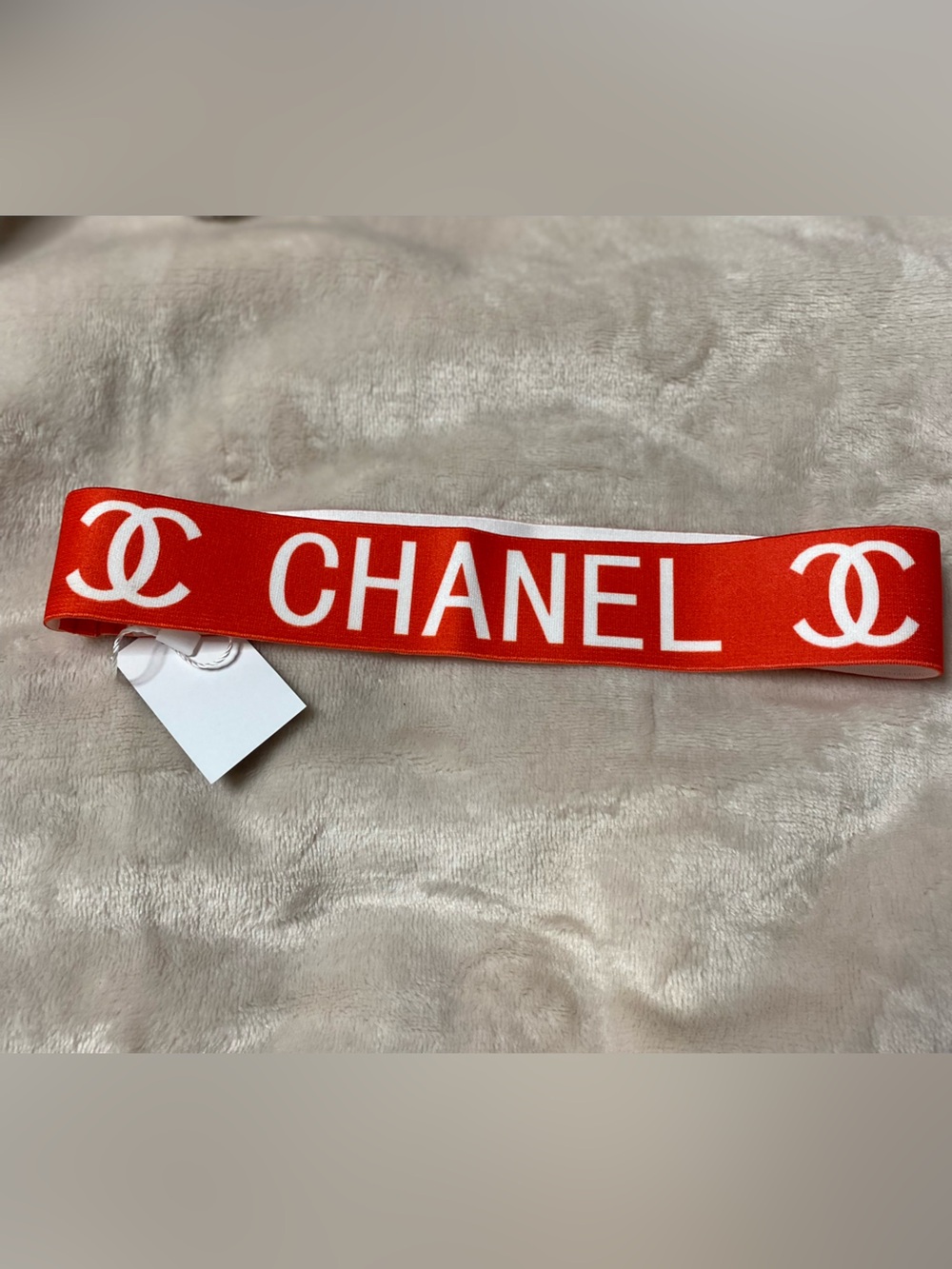 ChaneI Red and White Stretch Logo Spellout-Out Headband